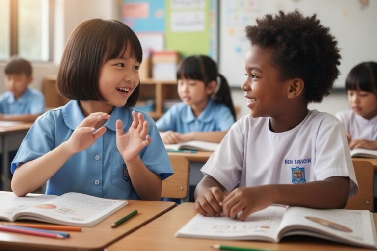 Children speaking happily